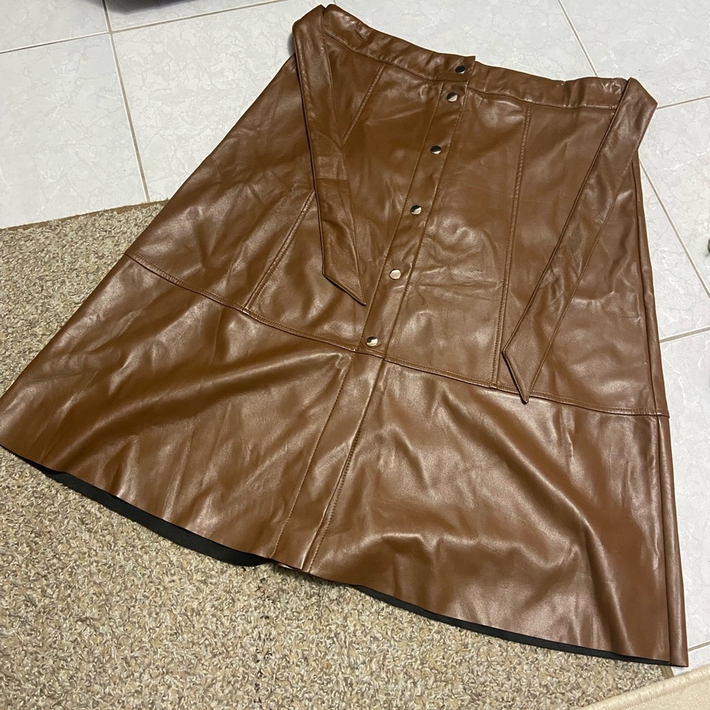 Nicole Miller Brown Leather A-Line Skirt size Xlarge brand new with tags